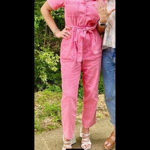 Pink denim jumpsuit